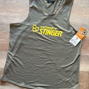 Honey Stinger Olive Green Logo Tank with Yellow Print